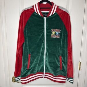 Blizzard Bay Merry Lift-Mas Christmas Velour Track Jacket Men's Medium Green